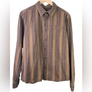 PrAna Men’s Brown Plaid Long Sleeve Button Shirt